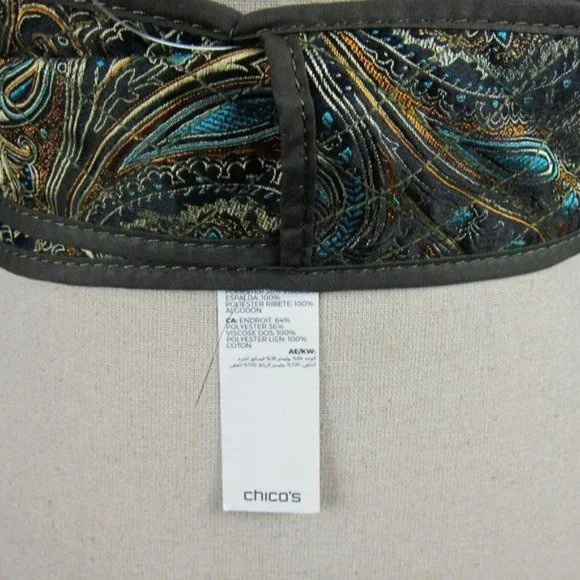 Chico's Boho Paisley & Quilted Olive Green REVERSIBLE Obi Wrap Belt Size S NEW - Picture 6 of 9